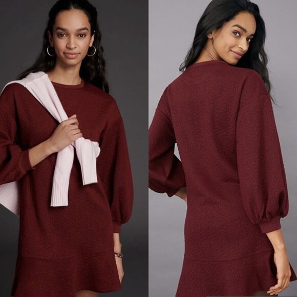 ANTHROPOLOGIE Mare Mare Odila Rose Quilted Mini Dress Burgundy Size XS - Picture 4 of 16